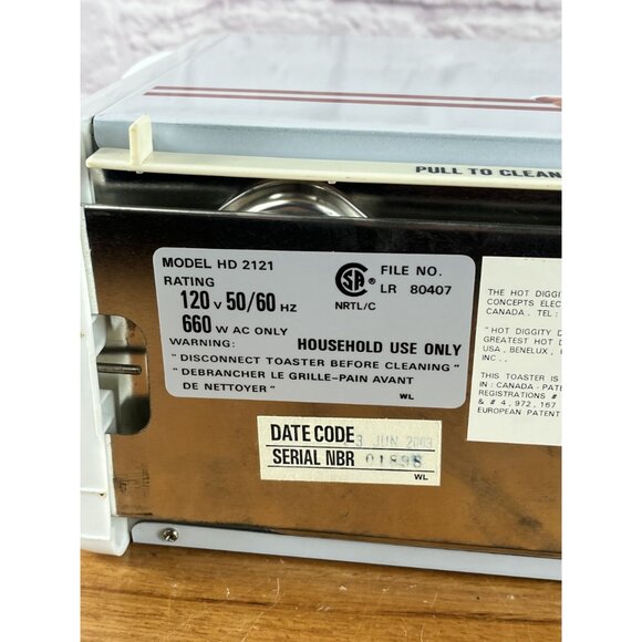 Welbilt Hot Diggity Dogger Hot Dog Maker Bun Model HD 2121 Toaster Rare VTG A - Picture 11 of 11